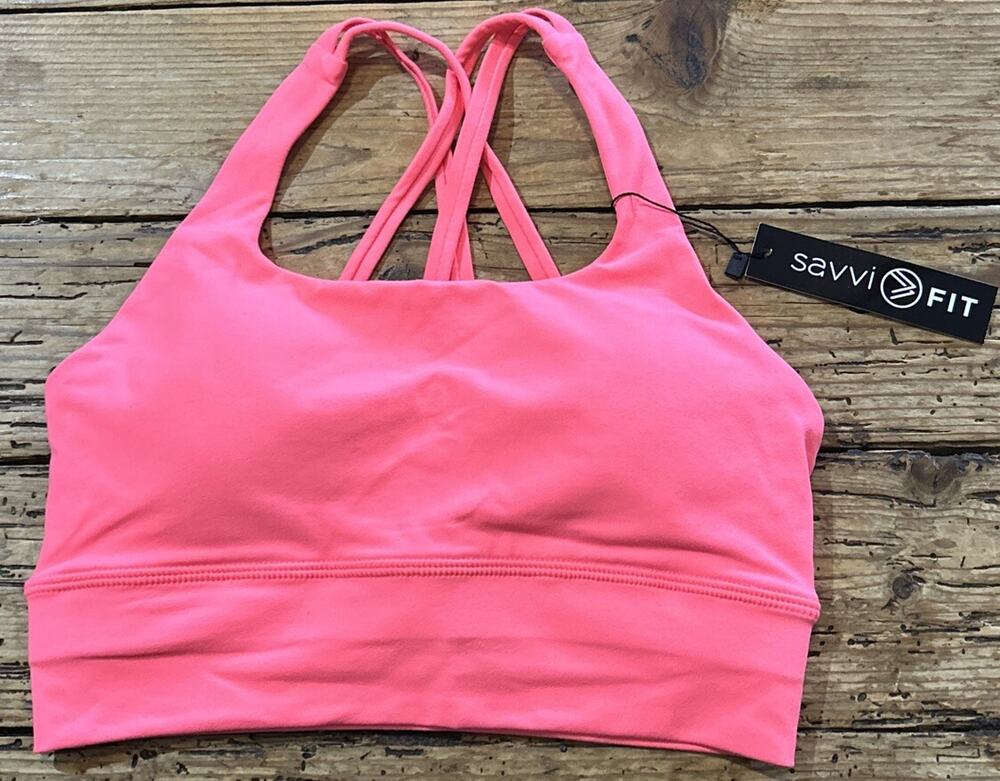Savvi Fit Women’s Neon Pink Crossback Compression Fit Sports Bra Size S NWT
